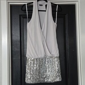 NWOT Frederick's of Hollywood Gray & Silver Sequin Banded Mini Dress Size Small